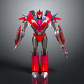 Red and Silver Robot Character 3D Model With Sharp Edges And Mechanical Design