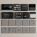 Modern Gray Switch Panels Featuring Smart Display Screens Time Temperature and Sockets