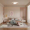 Cozy Kids Room Interior With Soft Colors Bed Rabbit Plush Decorative Poster And Curtains