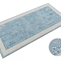 Square Carpet With Light Blue Color White Floral Bamboo Leaf Patterns And Beige Border 3d model