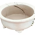 White Cracked Ceramic Vessel with Footed Base and Metal Accents