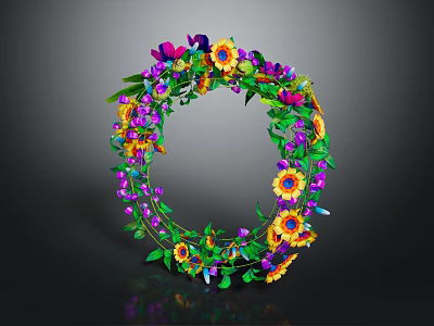 Vibrant Decorative Wreath With Colorful Flowers Green Leaves And Circular Design 3d model