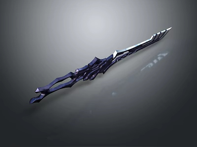 Sharp Fantasy Style Sword With Intricate Black Silver Design And Decorative Metal Hilt 3d model