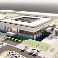 Modern Museum Building With Square Roof Skylight Parking Area And Landscaping Design