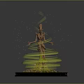 Skeleton Figure Surrounded by Glowing Circular Rings and Green Particles on Square Platform