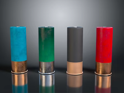Colorful Shotgun Shells With Metallic Base And Glossy Finish On Black Background 3d model