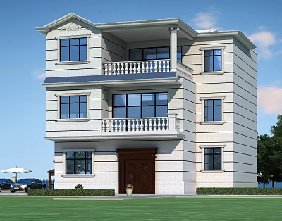 Jianou single-family villa villa villa house imitation stone paint villa rural house 3d model