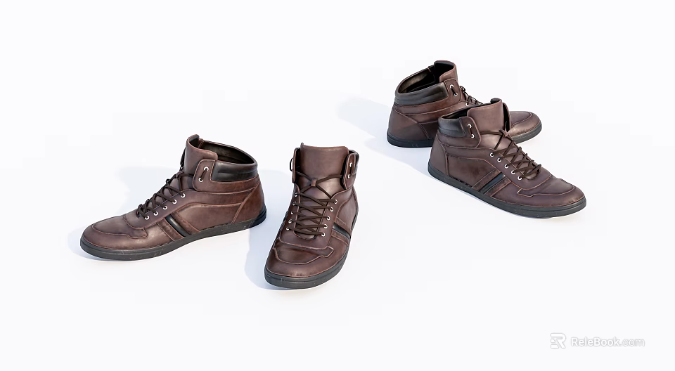 Brown High Top Lace Up Leather Shoes With Classic Design And Stylish Look 3d model 
