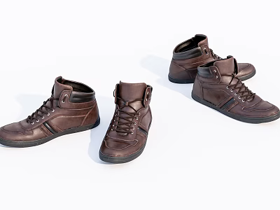 Brown High Top Lace Up Leather Shoes With Classic Design And Stylish Look 3d model