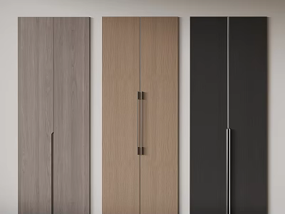 Modern Wardrobe Doors in Gray Light Wood and Black with Double Door and Metal Handles 3d model