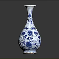 Traditional Blue And White Vase With Intricate Floral Sculpture Carving Design