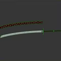 Traditional Japanese Katana With Curved Blade Red Handle And Diamond Patterned Scabbard