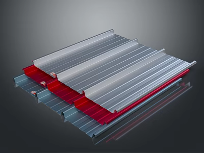 Layered Corrugated Metal Panels With Silver Red And Gray Layers For Building 3d model