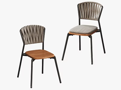 Modern Dining Chairs With Woven Backrest Wooden And Upholstered Seats Black Metal Legs 3d model