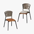 Modern Dining Chairs With Woven Backrest Wooden And Upholstered Seats Black Metal Legs