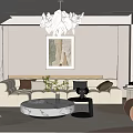 Modern Cream Style Sofa Coffee Table Combination Fabric Sofa Mother and Mother Coffee Table Pillow Decorative Painting Single Person Sofa 3d model