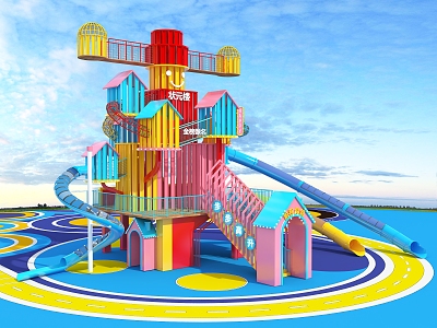 No. 1 Scholar Building Slide Combination Climbing Combination Unpowered Amusement Equipment 3d model