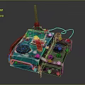 Blue Vintage Handmade Device With Antenna Knobs Red Switch Green Indicator Light And Metal Clasps