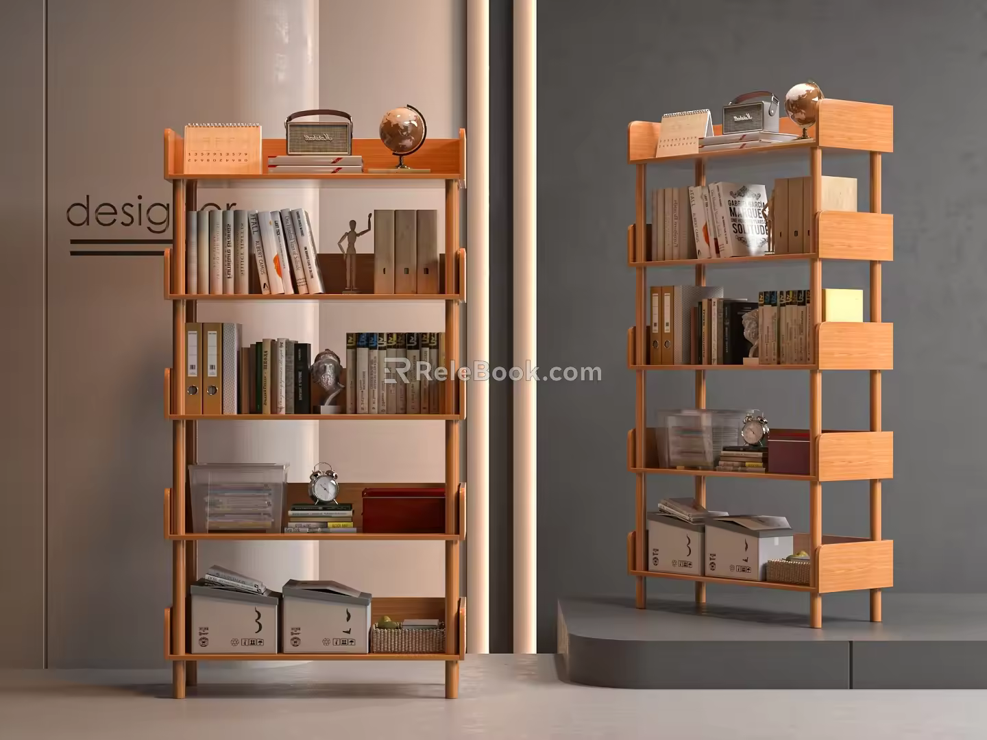 Nordic Solid Wood Bookshelf Book Decoration Floor Style 3d model