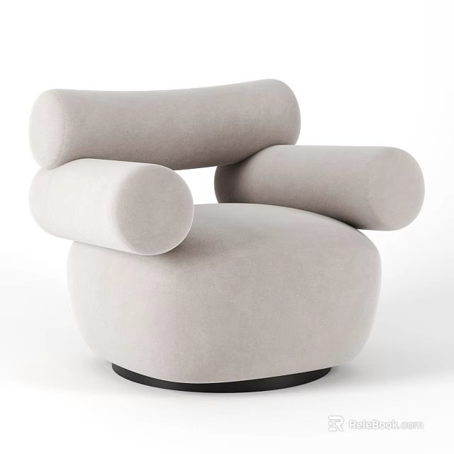 Stylish Modern Single Sofa Upholstered In Light Beige With Rounded Arms And Curved Back 3d model 