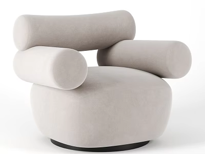 Stylish Modern Single Sofa Upholstered In Light Beige With Rounded Arms And Curved Back 3d model