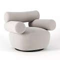 Stylish Modern Single Sofa Upholstered In Light Beige With Rounded Arms And Curved Back