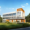 Modern KINLIN Industrial Factory Building With Orange White Exterior Green Lawn And Trees