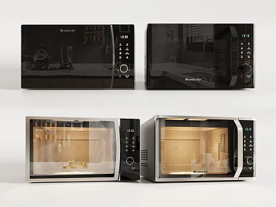 Modern Kitchen Countertop Microwave Oven With Black Design And Transparent Door 3d model