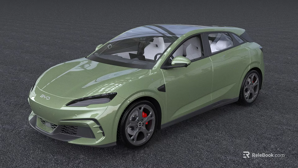 Green Sports Car With Sleek Body Transparent Roof And Red Brake Calipers 3d model 