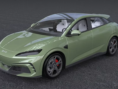 Green Sports Car With Sleek Body Transparent Roof And Red Brake Calipers 3d model