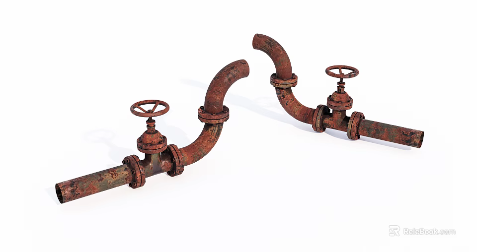 Industrial Style Decorative Ornament Set With Rusted Pipes And Vintage Valves 3d model 