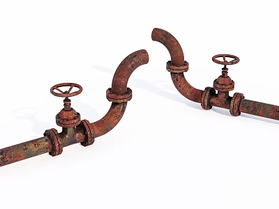 Industrial Style Decorative Ornament Set With Rusted Pipes And Vintage Valves 3d model