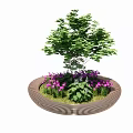 Circular Designed Landscape Seat With Lush Green Tree Purple Flowers And Fresh Grass In Garden