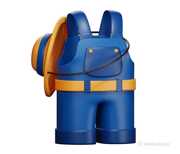 Blue Overalls With Yellow Belt And Matching Hat 3d model 