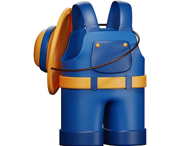Blue Overalls With Yellow Belt And Matching Hat 3d model