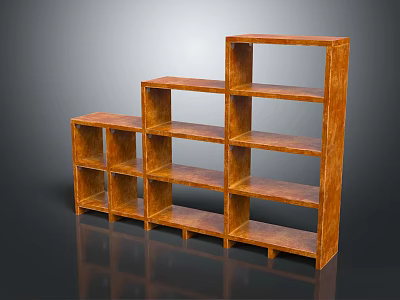Modern Wooden Bookcase Furniture With Layered Design And Multiple Open Shelves 3d model