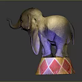 Decorative Small Elephant Figurine Standing On Vibrant Colorful Diamond Pattern Base 3d model