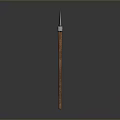 Traditional Metal Spear With Wooden Handle On Gray Gradient Background