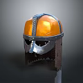 Orange Silver Decorative Medieval Warrior Weapon Helmet With Metal Visor And Leather Neck Guard