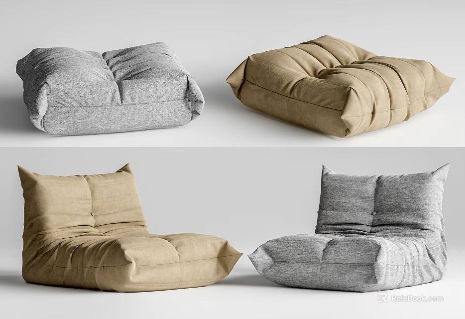 Modern Comfortable Bean Bag Chair in Gray and Brown for Living Room Decor 3d model 
