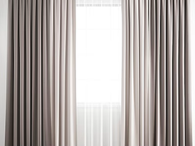 Beige Floor Length Curtains With Sheer Panels For Living Room Window 3d model
