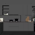 Modern Gray Kitchen Interior With Cabinets Countertop And Window Blinds 3d model