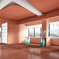 Modern Beauty Hair Salon Interior With Warm Pink Walls Large Windows And Tiled Floor