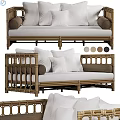 Rattan Sofa With White Cushions And Brown Armrests Multiple Angles