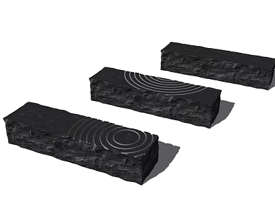 Elegant Natural Stone Wood Decorative Blocks Featuring Concentric Circle Patterns Design 3d model