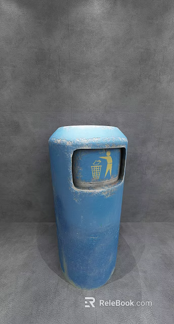 Blue Public Trash Can With Yellow Waste Disposal Icon For Outdoor Use 3d model 