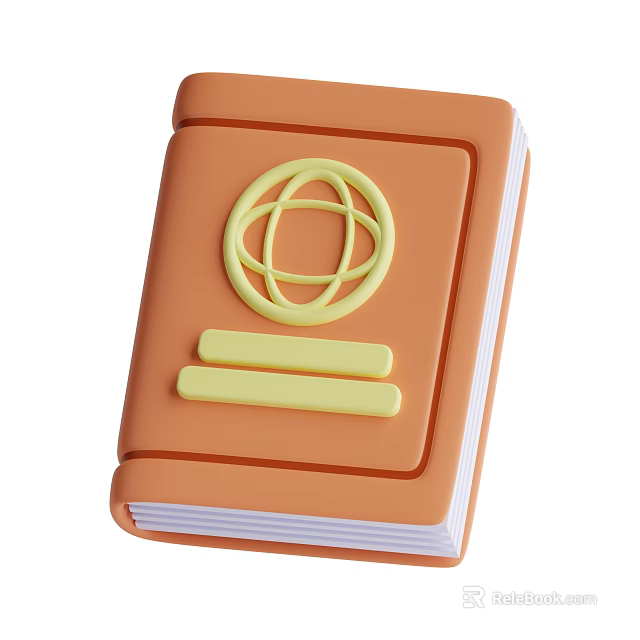 Orange Book Shaped Decorative Item with Yellow Globe Design and Horizontal Stripes 3d model