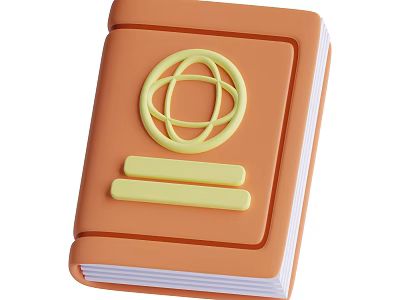 Orange Book Shaped Decorative Item with Yellow Globe Design and Horizontal Stripes 3d model