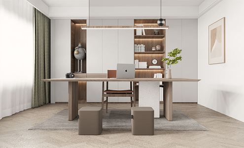 Modern desk and chair bookcase 3d model