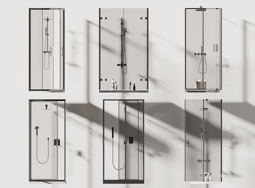 Various Modern Shower Sauna Designs With Glass Enclosures And Shower Systems 3d model 